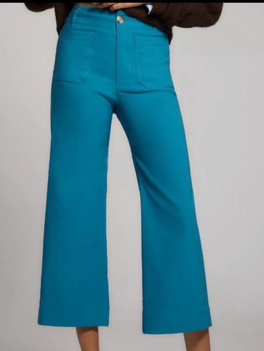 Anthropologie Maeve The Colette Linen Wide Leg Cropped Pants Mosaic Blue 28
